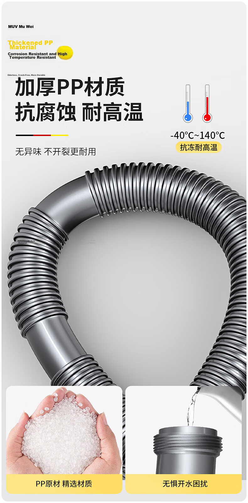 Muvi Kitchen Sink Drain Pipe Set, Double Sink Drainage System, Plumbing Accessories, Complete Drainage Pipe Kit for Vegetable Washing Basi 11