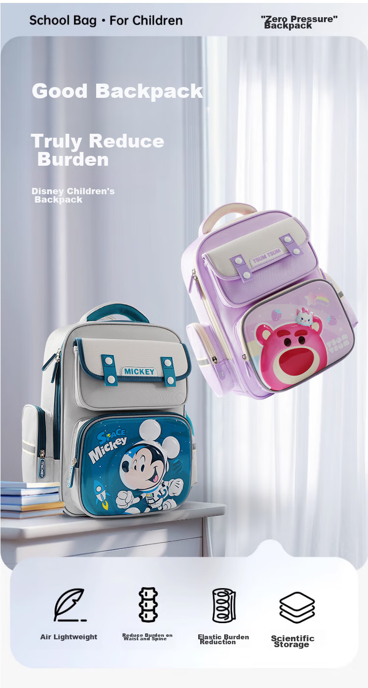 Disney Backpack for Primary School Boys Grades 1-4, Lightweight Spine-Protecting Shoulder Bag for Children And Girls, Red 1