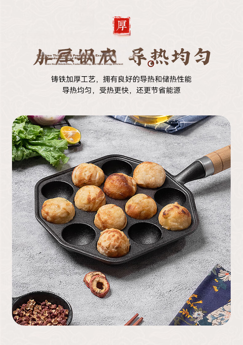 Telssida Cast Iron Takoyaki Pan Octopus Ball Grill Plate Non-stick Coating Quail Egg Mold Shrimp Omelette Maker 4