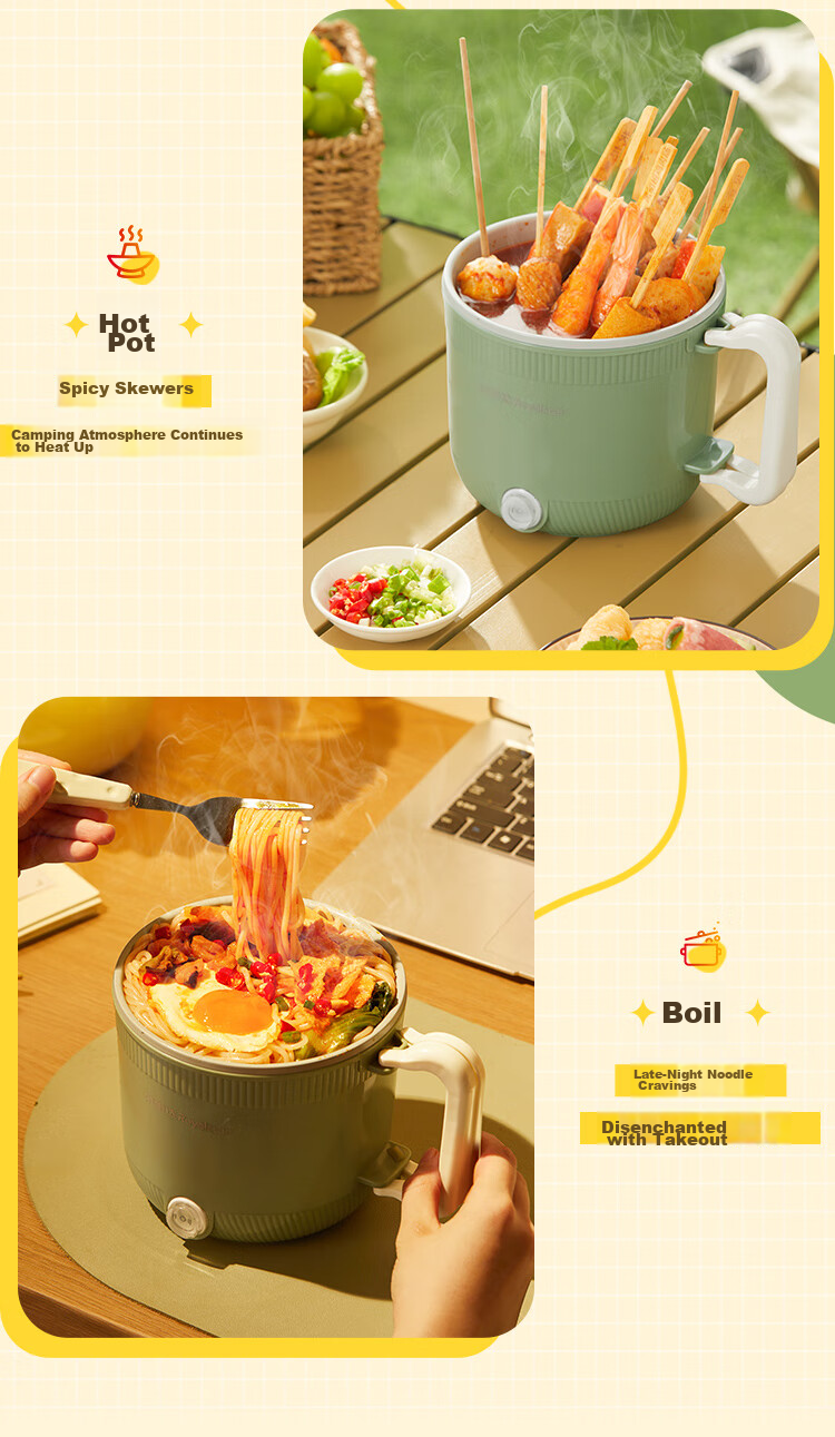 Royalstar Electric Cooking Pot Foldable Portable Small Electric Cooker for Dormitory Household Student Room All-in-One Instant Noodle Hot Pot Electric Heating Pot Titanium Coating Multifunctional Pot  9
