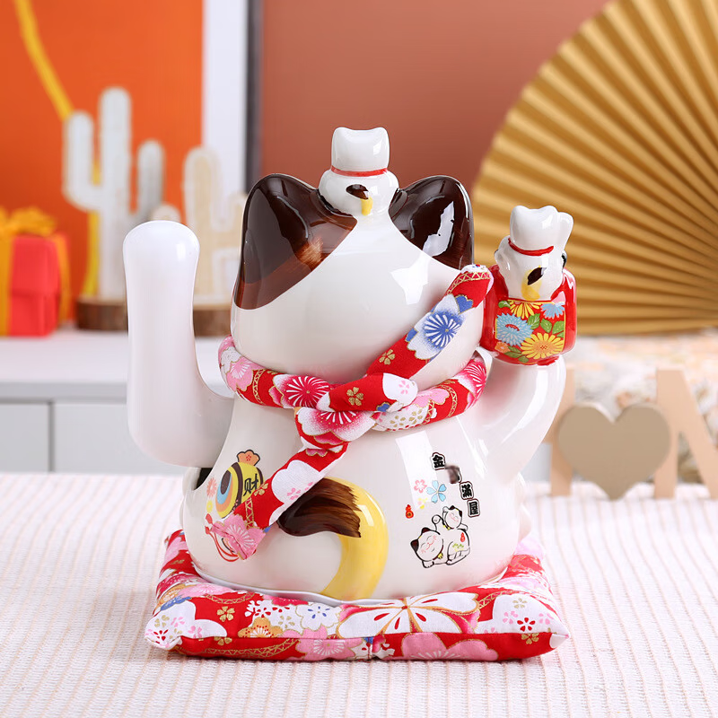 Youjia Liangpin Fortune Beckoning Cat Automatic Waving Hand Living Room Ornament Housewarming Gift Battery Operated 10 Inch Gift Box Set 10