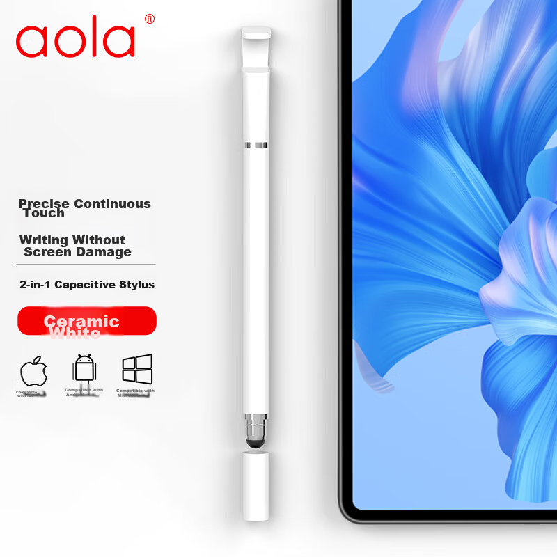 Aolang Universal iPad Capacitive Stylus Pen Touchscreen Pen Round Disc Touch Pen for Tablet Drawing Xiaomi Apple OPPO Huawei MatePad Silicone White