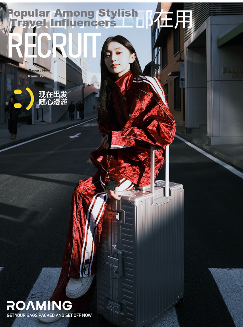 ROAMING Aluminum Frame Suitcase, Large Capacity Luggage for Men And Women, Travel Case with Password Lock, Space Silver, 28 Inches 18