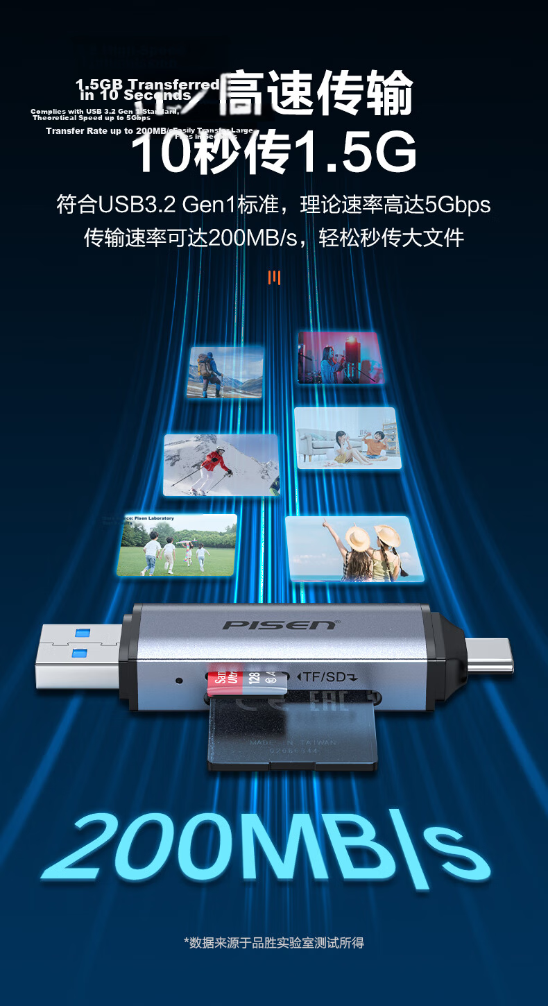 Pisen Type-C High-Speed Card Reader SD/TF Multi-In Card Reader Supports Computer, Apple 15/16 Phones, DSLR Cameras, Dash Cams, Surveillance Storage Memory Cards 5