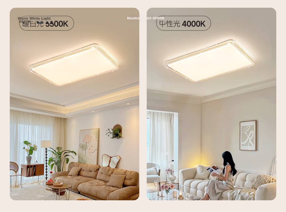GUJIA LED Ceiling Light Luxury Crystal Imitation Eye Protection PR Light Living Room Bedroom Lamp 50CM - Three Colors [Installation Included] 27