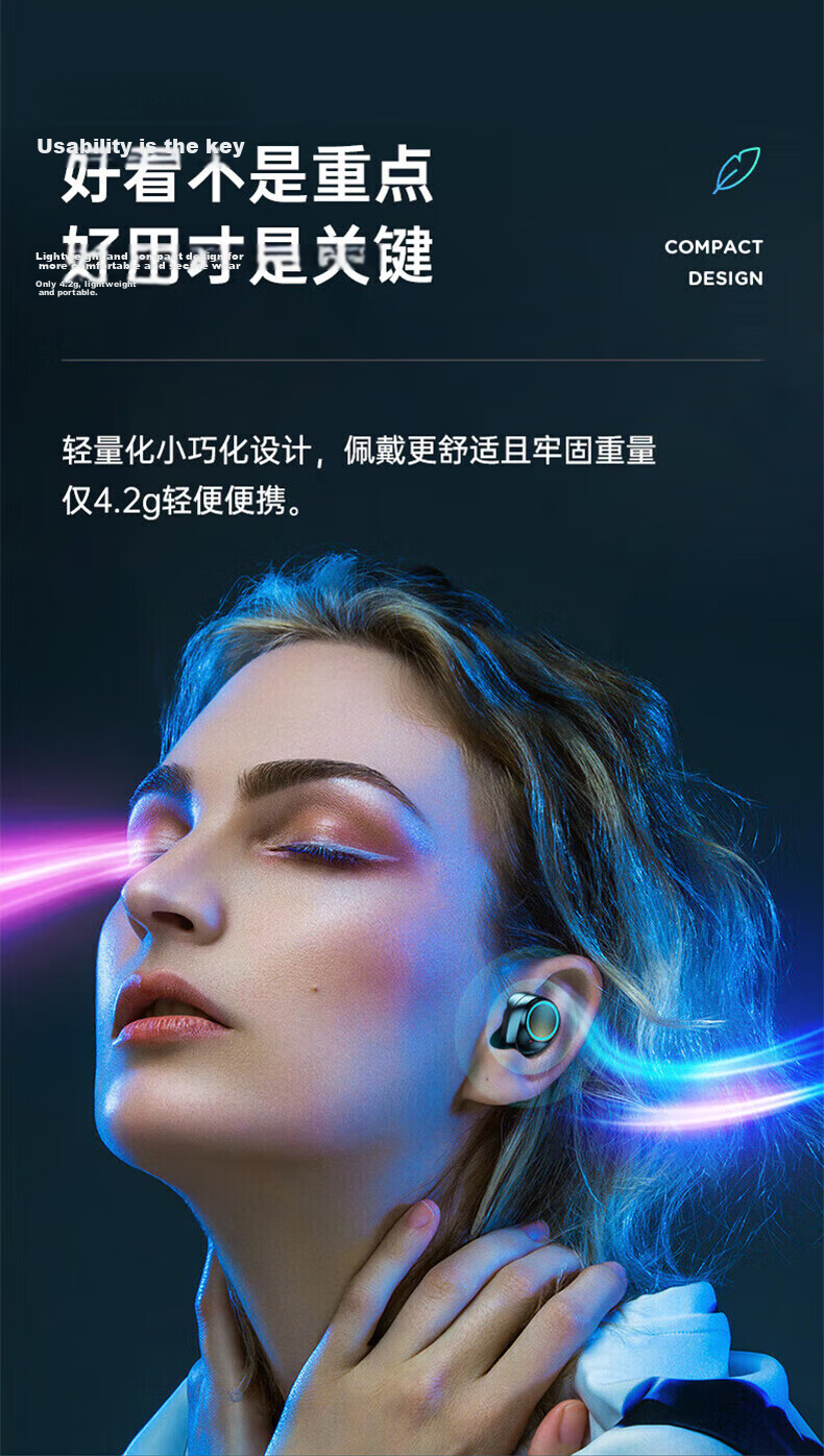 Chuangu Bluetooth Wireless Sports Running In-Ear Earphones Noise Cancelling Waterproof Invisible Mini Gaming Low Latency Long Battery Life High Sound Quality Compatible with Android 8