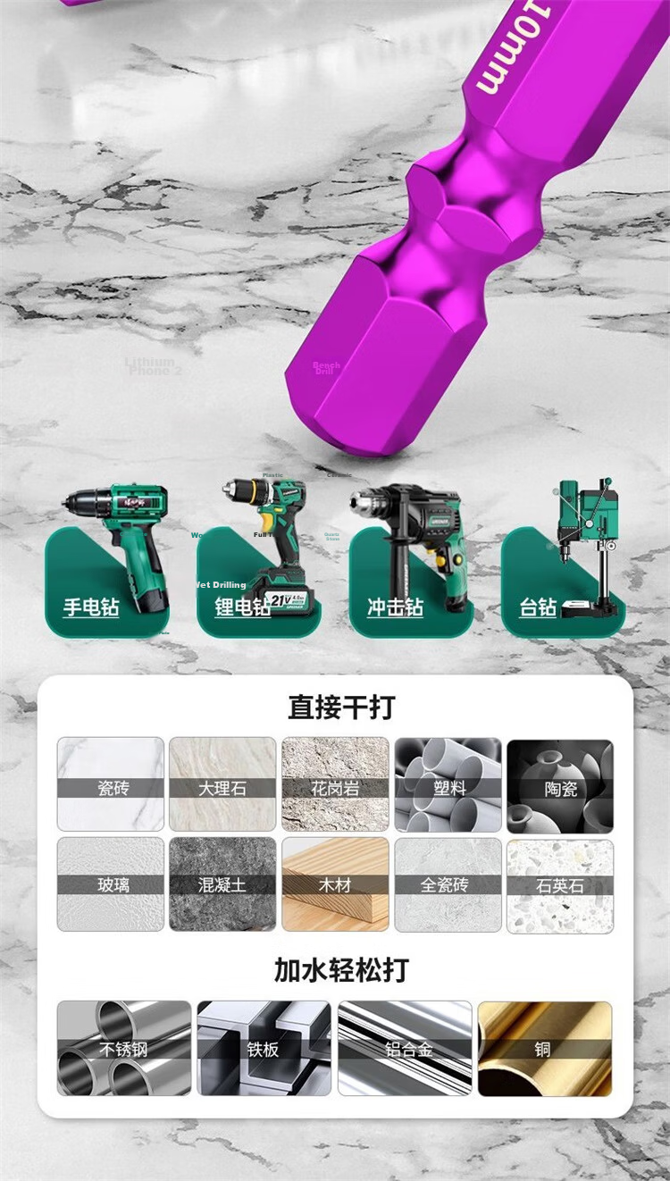 Yanran Tungsten Steel Rapid Attack Four-Flute Alloy Eccentric Drill Bit for Tile and Concrete 6mm 3pcs 16
