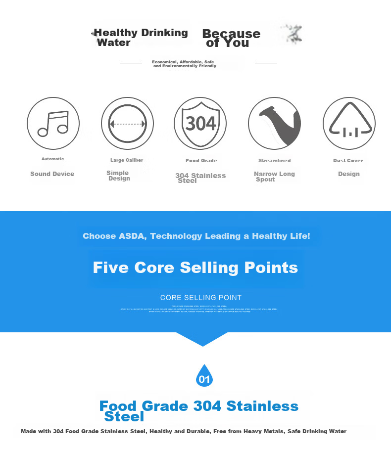 ASD Water Kettle, Thickened 304 Stainless Steel, Household Use, 3L Capacity, Whistling Sound When Filling, Suitable for Gas And Induction Cooktops, Heats Up, HS03T2WG 5