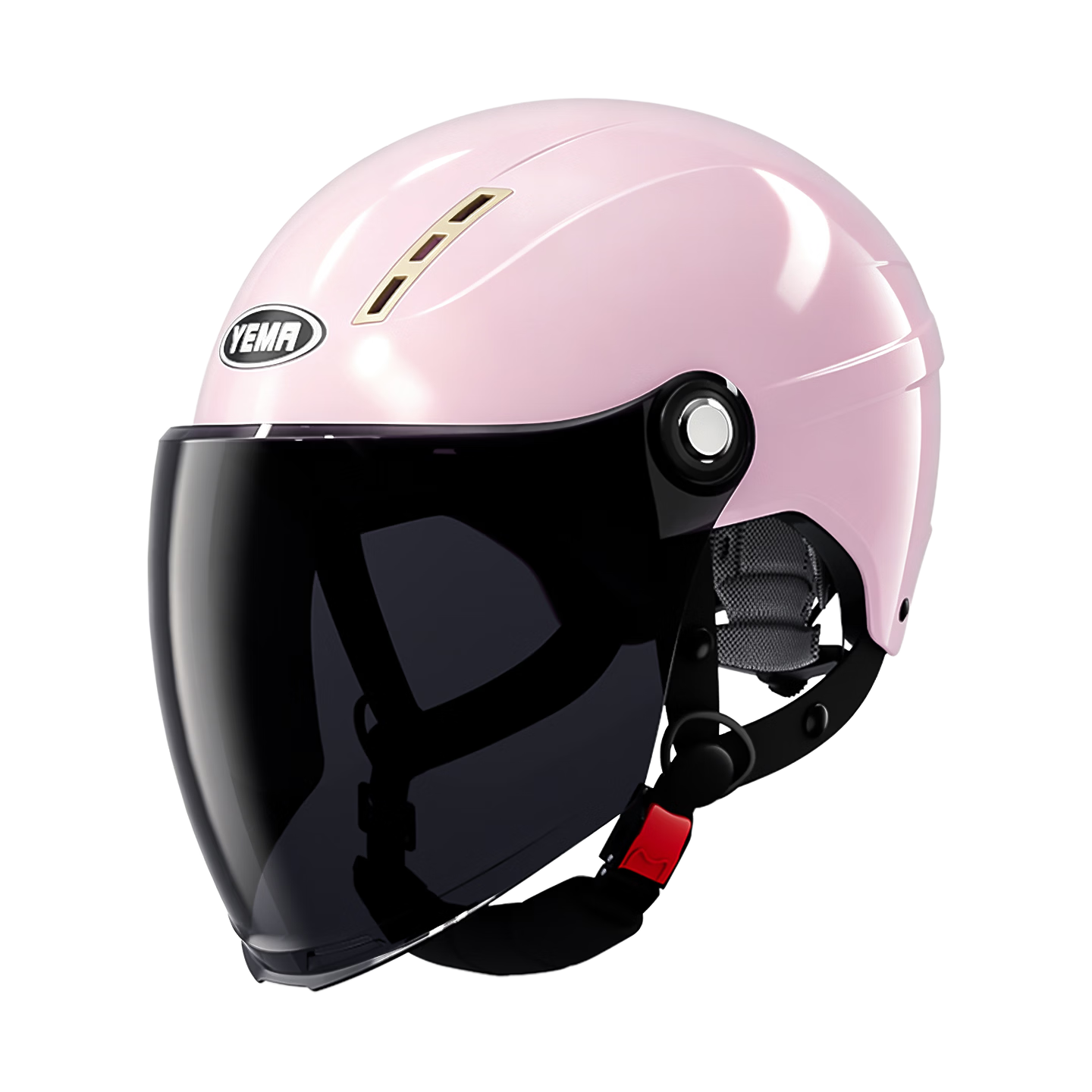 YEMA 3C Certified 359S Electric Motorcycle Helmet for Men And Women, Summer Sun Protection Lightweight Half Helmet for Electric Scooters Safety Helmet, Summer One Size Fits All, Cherry Pink + Black Tea Long Visor