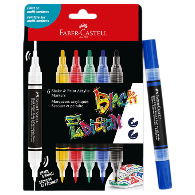 Faber-Castell Back-to-School Valve Acrylic Dual-Ended Marker 6 Colors Metallic Set O1-285517 Art Sketch Watercolor Pen Educational Drawing Pen