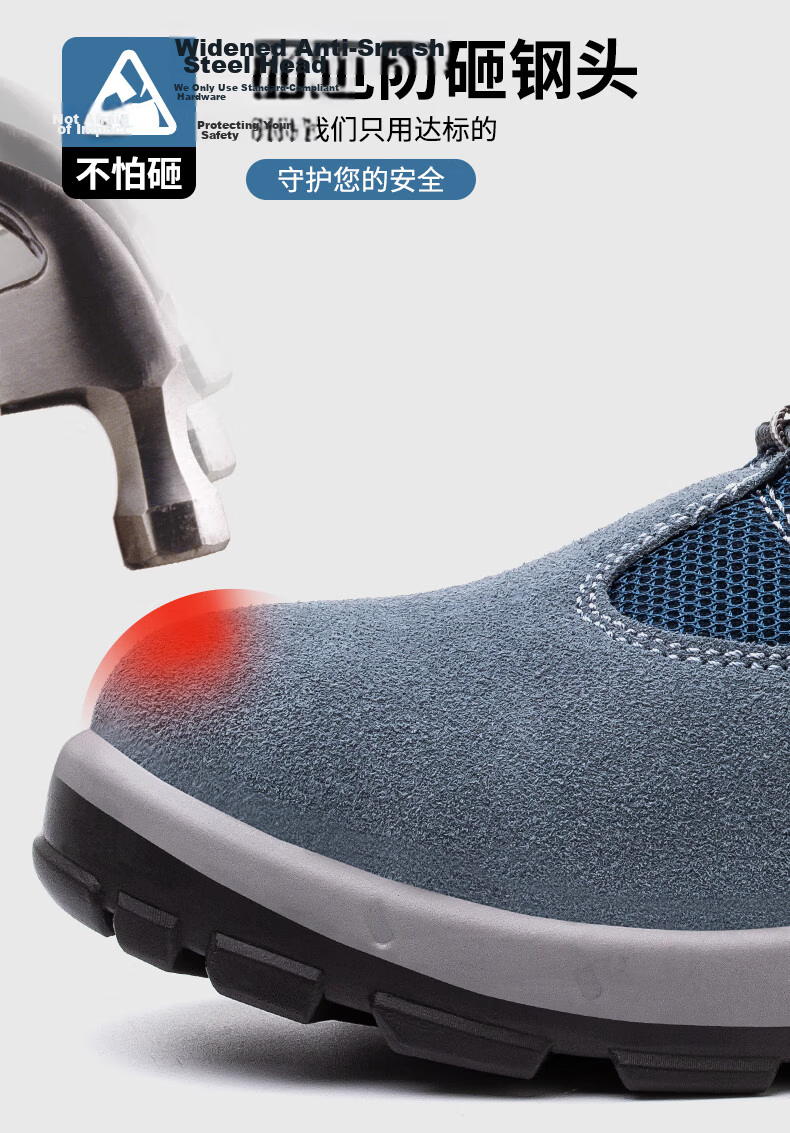 Fucheng Men's Breathable Steel Toe Safety Work Shoes Anti-Smash Puncture Resistant Durable Solid Sole Blue Size 36 7