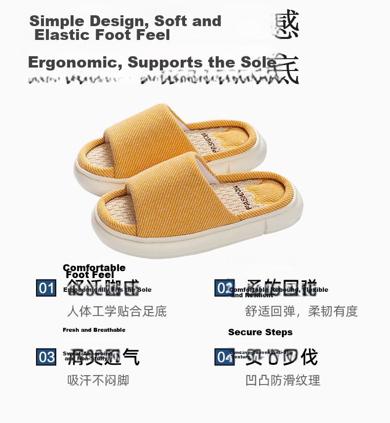 GUOLUOFEI Linen Slippers Unisex Four Seasons Couple Indoor Non-slip Cotton Linen Floor Sandals Dark Gray Size 36-37 2