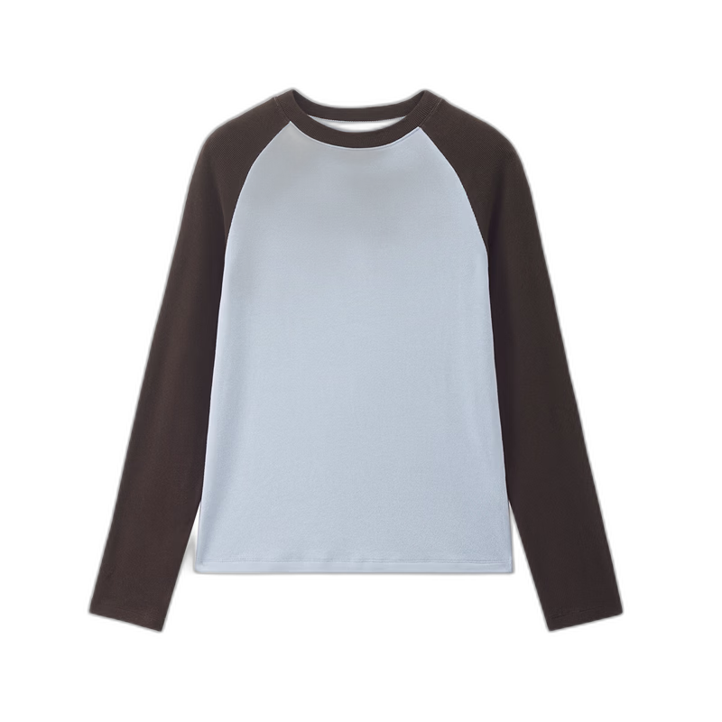 ZARA Women's Long Sleeve T-shirt with Elasticity, Vintage American Style Contrast Color Patchwork Round Neck Knitted Top 05325821