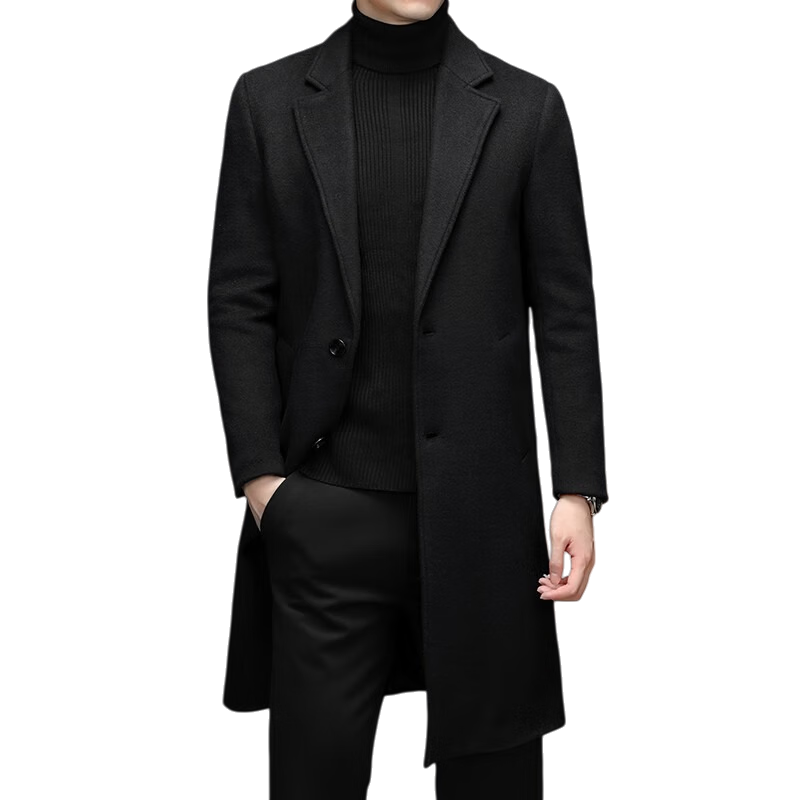 ROMON Autumn Winter Woolen Coat Business Casual Trendy Men's Trench Coat 1930 Navy Blue 2XL