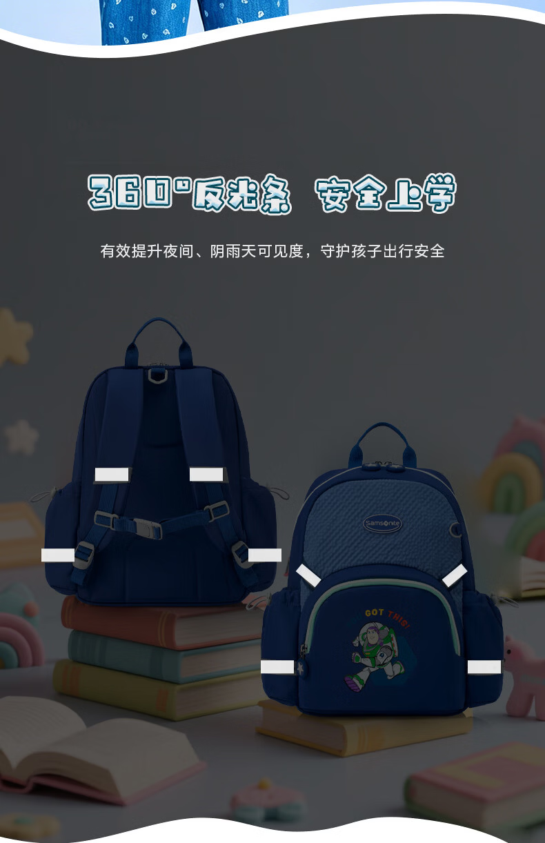 Samsonite Toddler Student Backpack Grade 1-2 Kids Antibacterial Lightweight Large Capacity Boys Schoolbag TU7 8