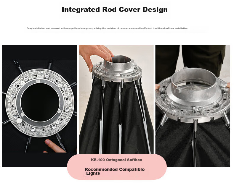 JINBEI KE100/150cm Quick-Setup Octagonal Softbox Photography Video Lighting Diffuser Portable Easy-Install Studio Equipment KE-100 Octagonal [Single Grid] 7
