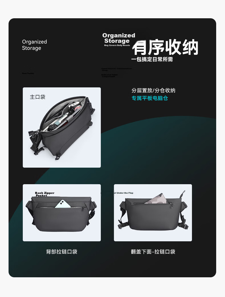 MARK RYDEN Large Capacity Outdoor Shoulder Bag iPad Compatible Sports Crossbody Messenger Travel Bag MR2819 Classic Black 10