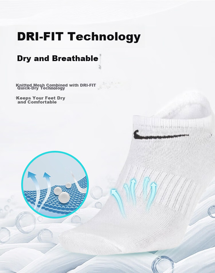 NIKE Men's Socks, Three-Pack, Boat Socks, Casual Socks, Athletic Socks, Basketball Socks, White Socks, SX7678-100, Size M 5