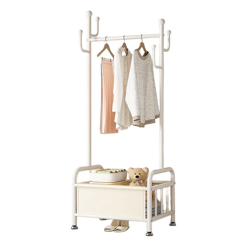 Milin Wheeled Coat Rack, Movable Bedroom Floor-Standing Modern Minimalist Storage Basket Hanger, White Basket 40cm