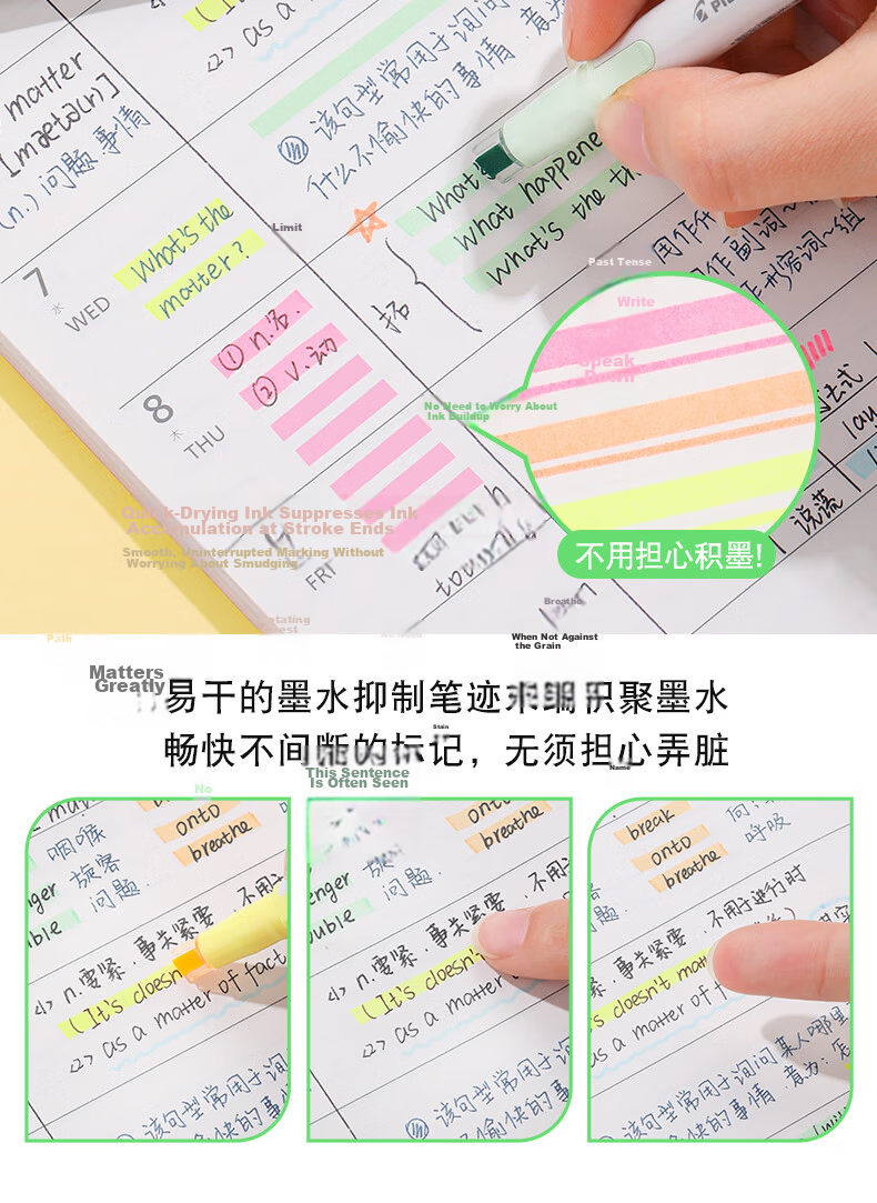 PILOT KIRE-NA Dual-Ended Highlighter Marker Pen Set of 10 - Smudge-Proof Fluorescent Markers for Students, Journaling, and Outlining 9