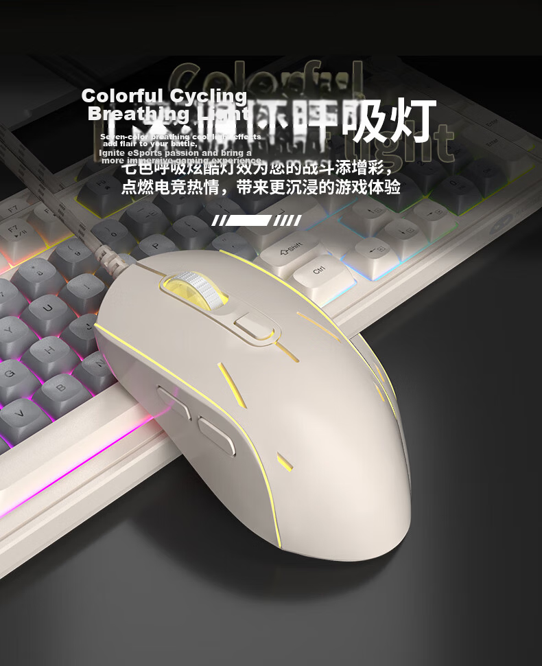 MageGee GK980 Mechanical Feel Keyboard And Mouse Set, 98-Key RGB Backlit Wired Keyboard, Office And Gaming Keyboard And Mouse Combo, Computer Laptop Keyboard And Mouse, White And Blue Color 10