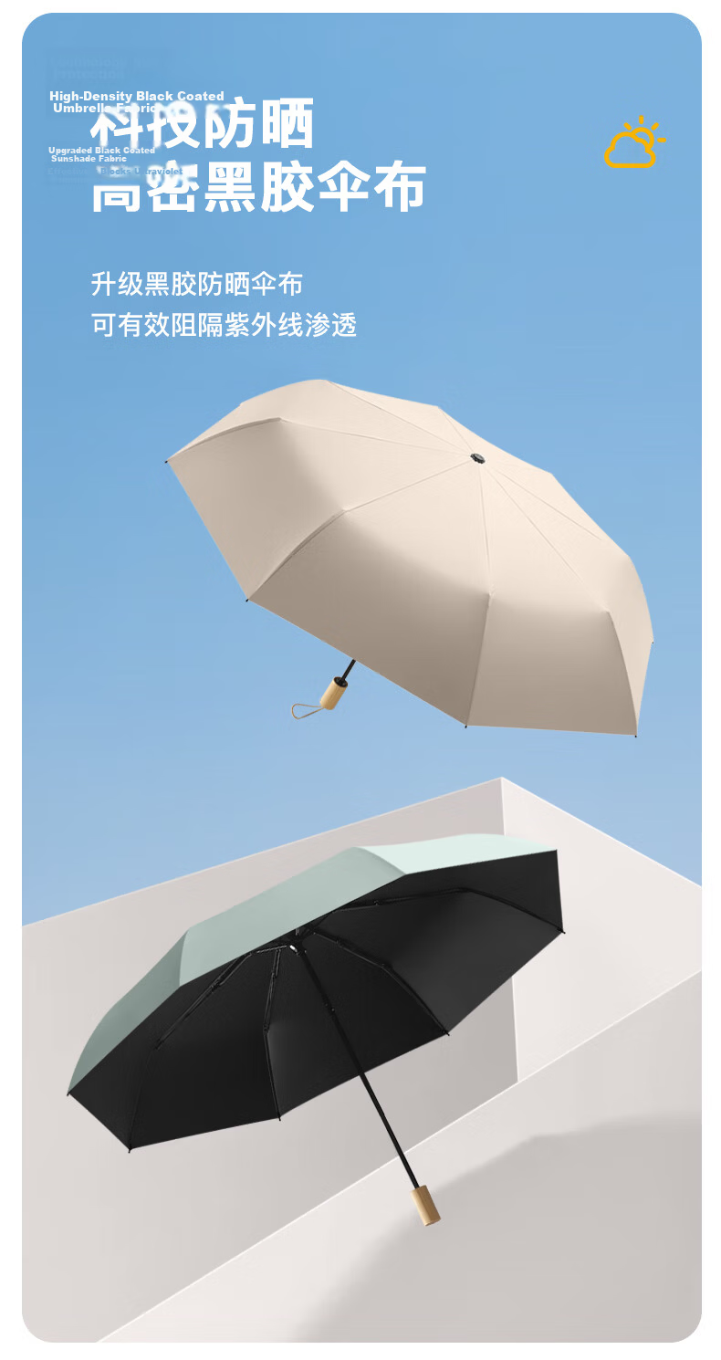 Qimaimai Large Umbrella, Three-Fold Sun Umbrella, Sunshade Umbrella for Women, Dual-Use Sun Protection Umbrella, UV Protection Folding Umbrella, Wooden Handle for Me 3