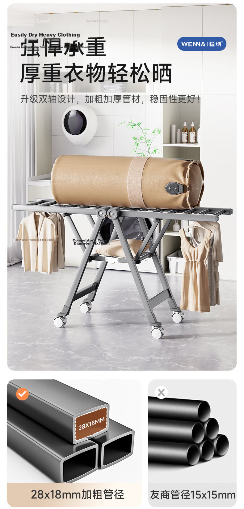 Wenna Floor Folding Clothes Drying Rack Wing-Shaped Clothes Hanger Drying Rod Quilt Drying Foldable Clothes Rack L6228G 6