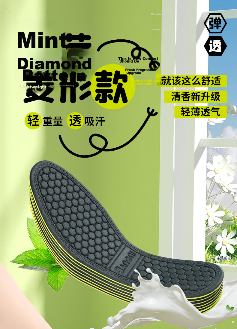 3AnGnI Insoles, Nano Men's Sweat-Absorbing And Odor-Resistant Shoe Inserts, Antibacterial Deodorizing Breathable Moisture-Wicking, 5 Pairs Pack, Mint Style 1