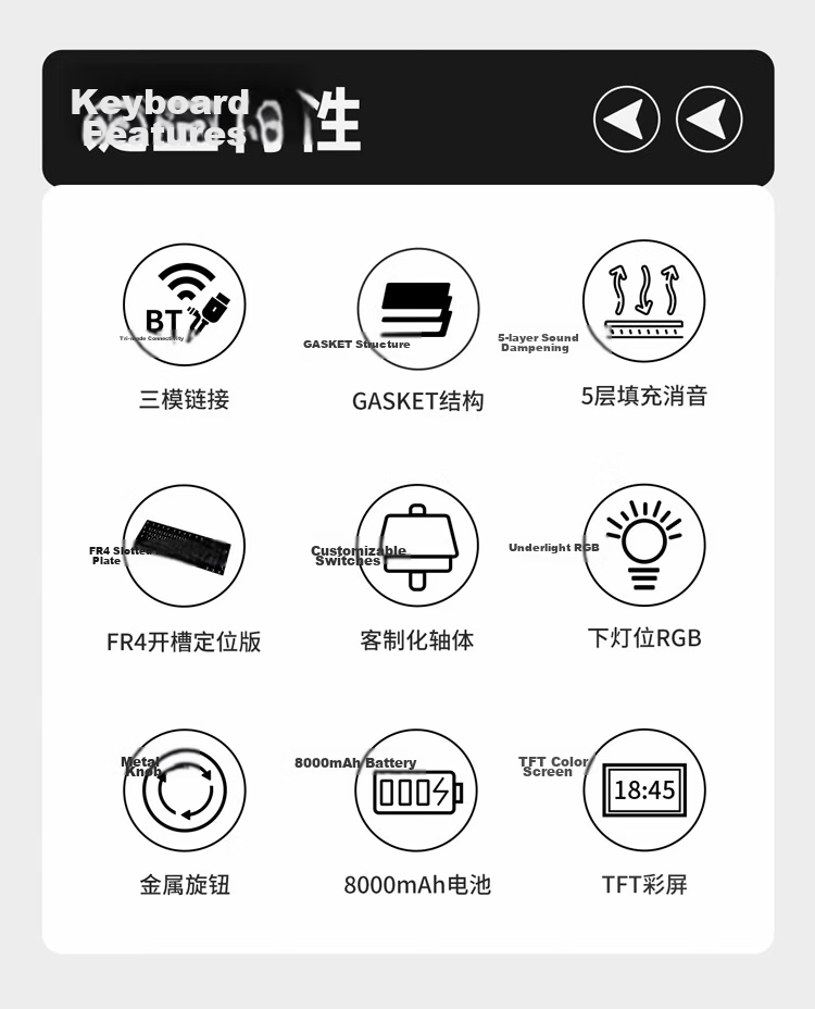AJAZZ AK980V2 Tri-Mode Wireless Mechanical Keyboard RGB Lighting 8000mAh Battery Gasket Full-Key Hot-Swappable 101-Key 2U0 Original Black Gray Yellow Rabbit Sunflower Switch 2