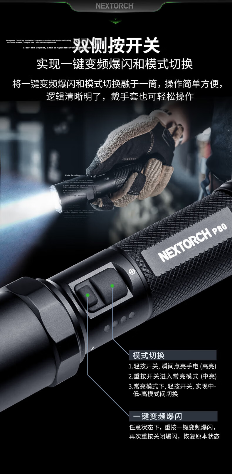 NEXTORCH P80MT Tactical High-Intensity Flashlight with Hook Knife Tail Cap Multi-Functional Duty Outdoor Emergency Self-Defense Torch 4