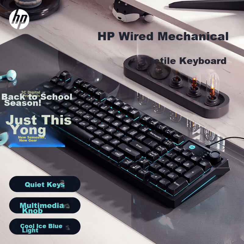 HP K500F Mechanical Feel Wired Keyboard Silent Multifunctional Knob Office Gaming Desktop Laptop Universal Black 98-Key Layout