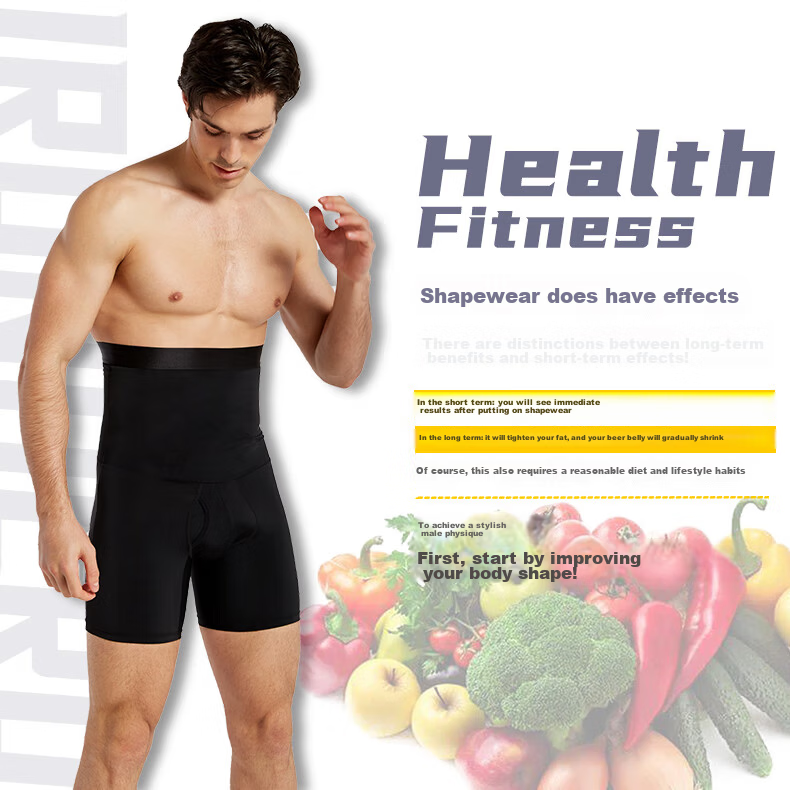 LangSha Men's Tummy Control Shorts, Breathable Fitness Slimming High-Waisted Shapewear, Slimming Waist Trimmer Pants, Black, XXL 33
