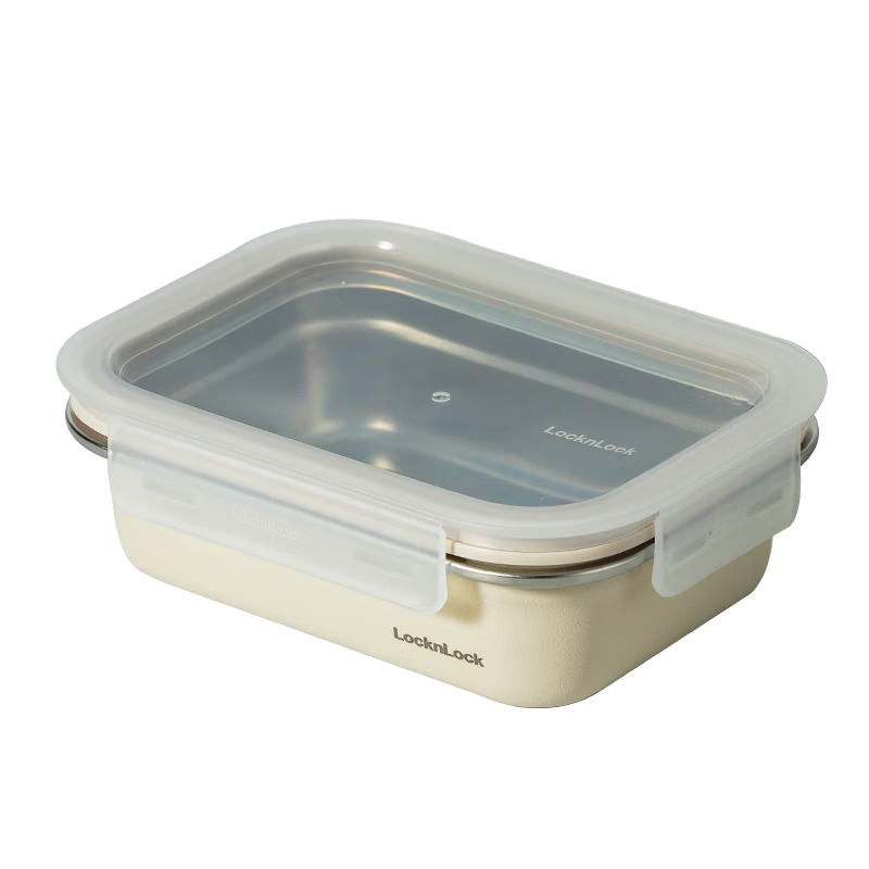 LOCK&LOCK Food Grade Stainless Steel Airtight Refrigerator Kitchen Storage Container Student Lunch Box 2L Beige