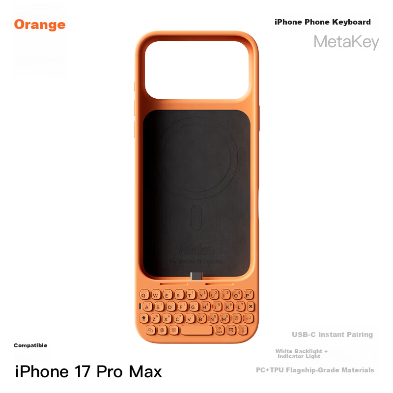 AKKO MetaKey Apple iPhone 17 Pro Max Phone Keyboard Clip-On Case External Physical Keyboard Blackberry Feel Magnetic Attachment Blue