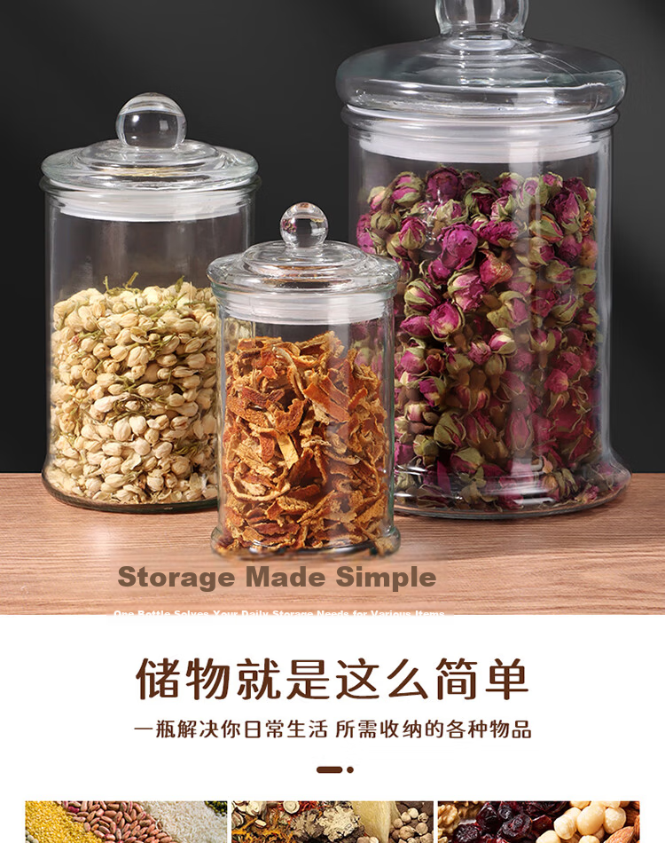 Baijie Glass Airtight Jars for Infusing Liquor, Thick Tangerine Peel Storage Jars, Grain Storage Jars, Coffee And Tea Canisters, Set of Two, 750ml Each 3