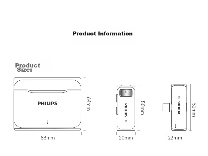 PHILIPS Wireless Lavalier Microphone One-to-One Small Bee Receiver Sound Card Host Live Streaming Equipment Outdoor Short Video Plug-in Microphone DLM3545C with National Subsidy 33
