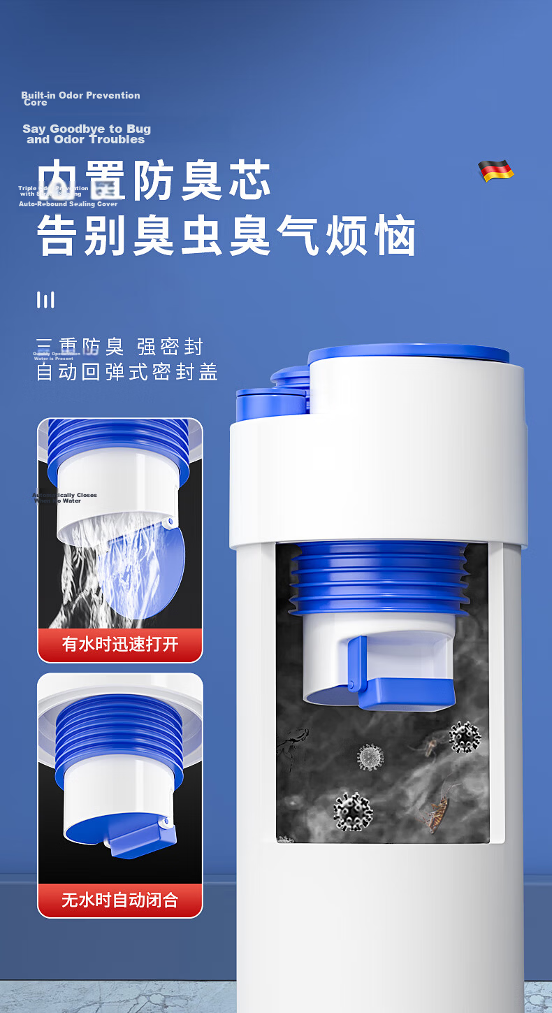 Muvi Kitchen Drainage Three-Way Pipe Odor-Proof Water Purification Multi-Functional Connector 9