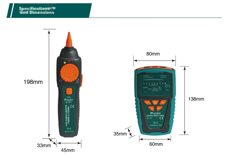 Pro'sKit MT-7028-C Audio Network Cable Tester Telephone Network Line Tracker Tester 7