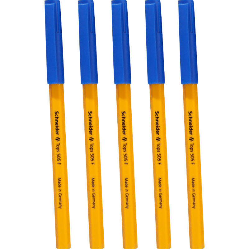 Schneider Back-to-School Season Ballpoint Pen 0.5mm Large Capacity Bullet Tip Smooth Ink Student Daily Office Use 505F - Blue, Pack of 5