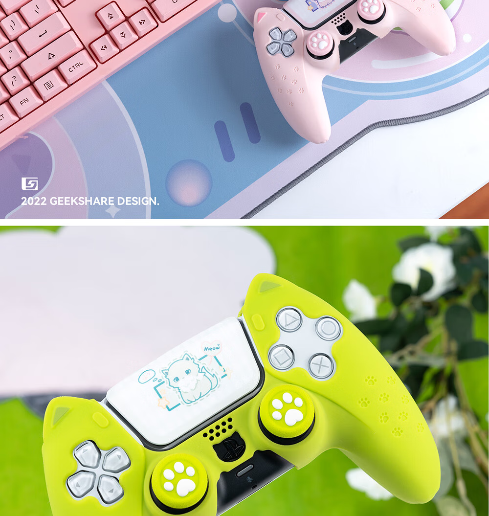 Jixiang PS5 Controller Protective Case, Pink Sweet Heart Skeleton Controller Silicone Cover, Full Protection Anti-Slip Sweat-Absorbing Soft Shell, Cute Cartoon Protective Controller Gaming Accessory 27