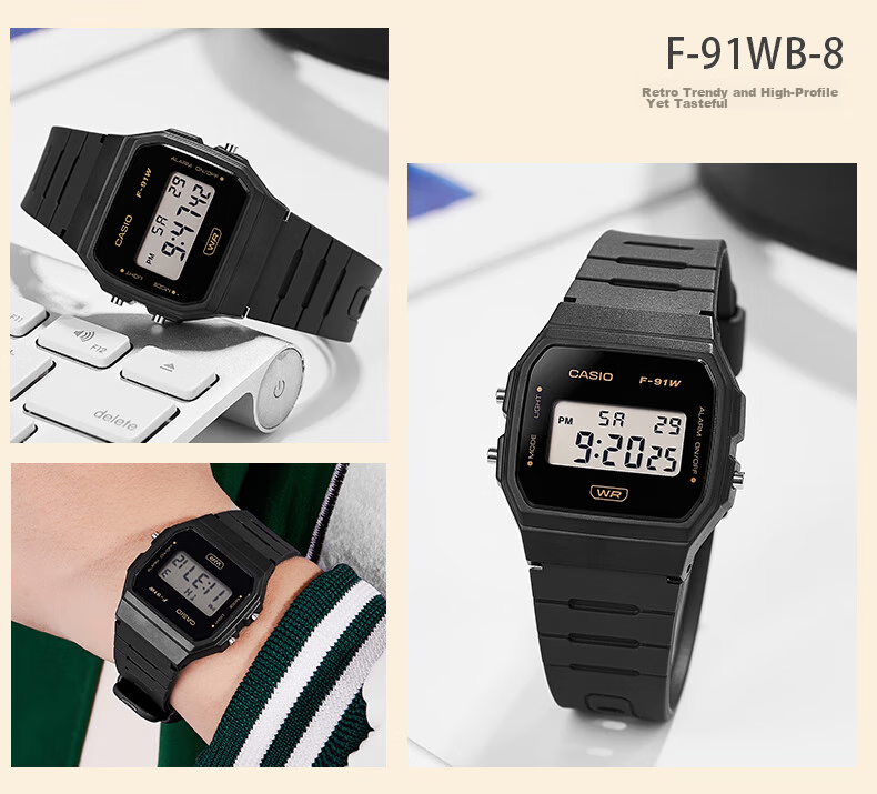 CASIO F-91WB-2A1 Retro Unisex Digital Watch Vintage Small Square Student Watch 19