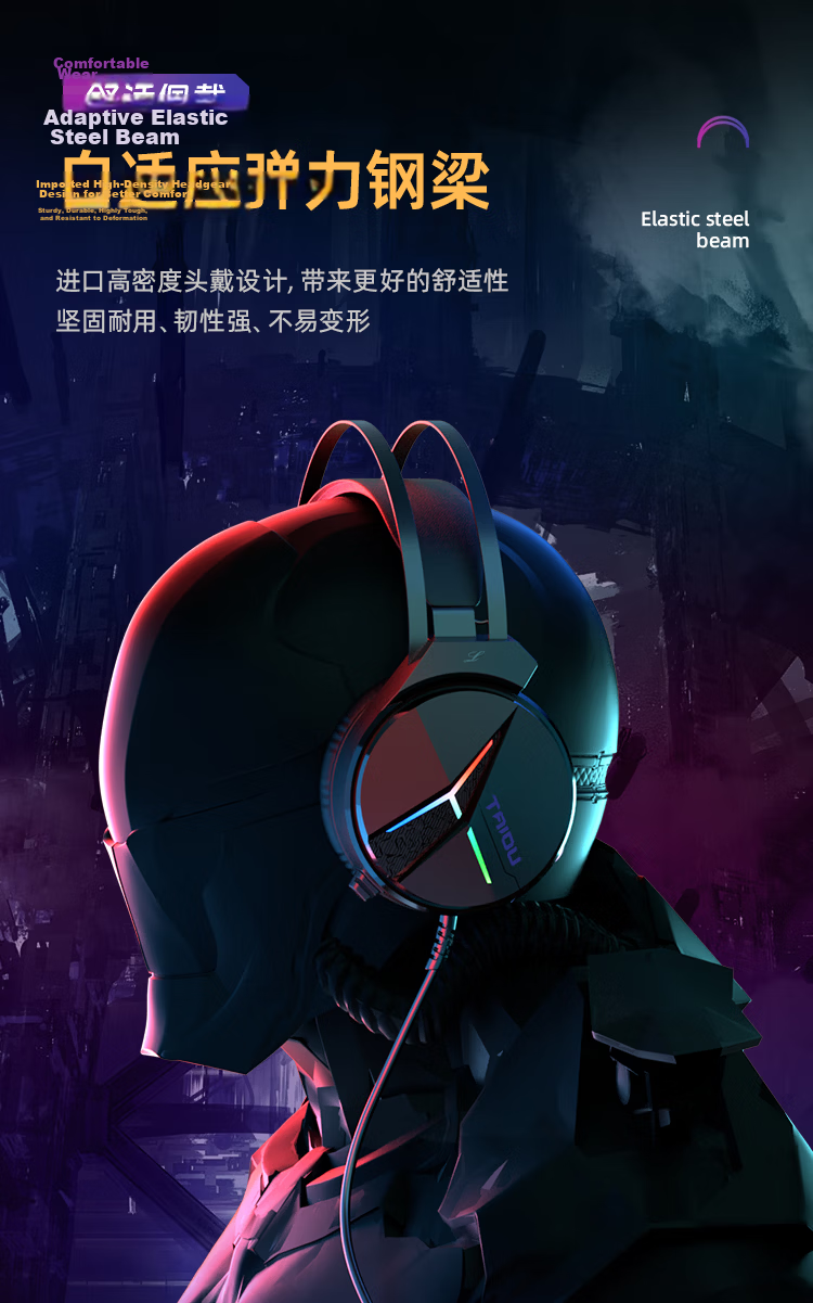 Taidu THS306 Phantom Dragon Eye Gaming Headset Wired USB 7.1 Surround Sound Wing-style Headband PUBG Delta Operation White Blue 11
