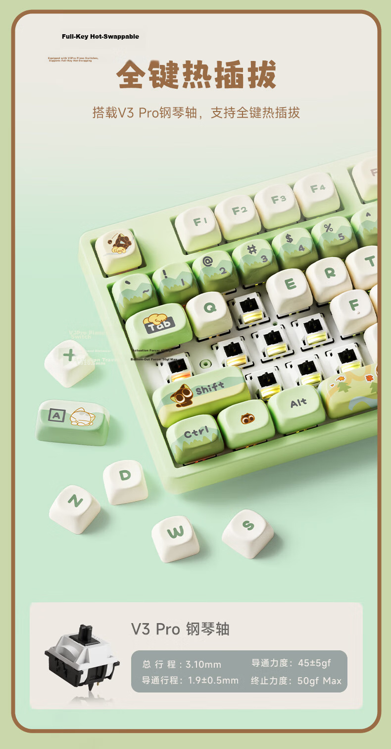 AKKO, Hatsune Miku Anime IP Collaboration Esports Gaming Keyboard, 108-Key Customizable Three-Mode Mechanical Keyboard, Full Hot-Swappable Keyboard, Piano Switches - Green Model 1 7