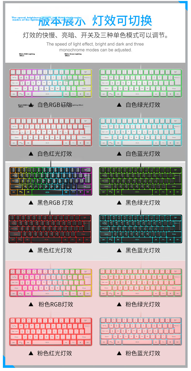 MageGee TS91 Wired Mini Keyboard RGB Backlit Mechanical Feel Gaming Keyboard 61-Key Portable Membrane Keyboard for PC Laptop White 4
