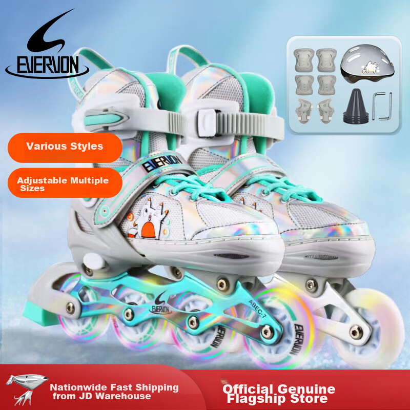 EVERVON Kids Roller Skates Boys Girls Inline Skates 337 Pink with Protective Gear Helmet Size S for 31-34 EU