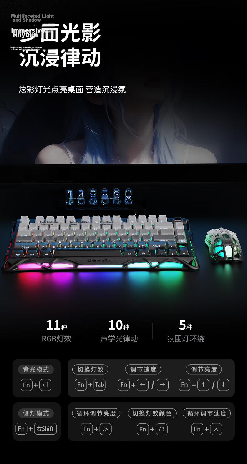 Gravity Planet Cocoon 75 Mechanical Keyboard Gaming Wireless Wired Bluetooth Tri-Mode Gasket Custom Side-Engraved Keyboard GS K1 Blue 11