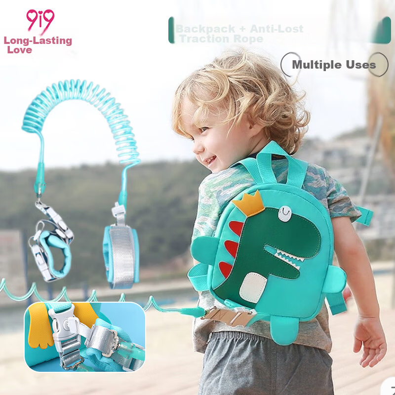 9i9 Baby Anti-Lost Backpack with Safety Harness Leash Dual-Use Kindergarten Dinosaur Backpack A29
