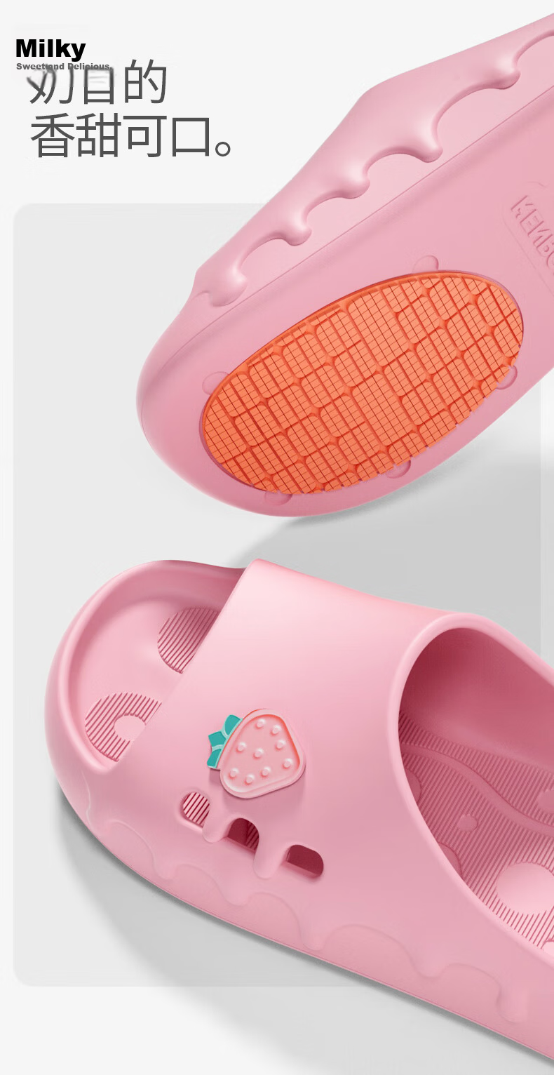 KENROLL Kids Non-Slip Slippers Home Casual Boys Girls Bathroom Shower Sandals Strawberry Pink Size 31-32 (205mm) 10