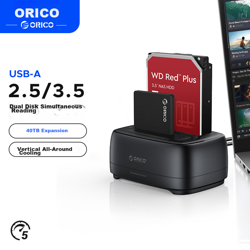 ORICO External Hard Drive Dock USB 3.0 Offline Clone 2.5/3.5 Inch SATA/SSD HDD Dual Bay 6528US3-C