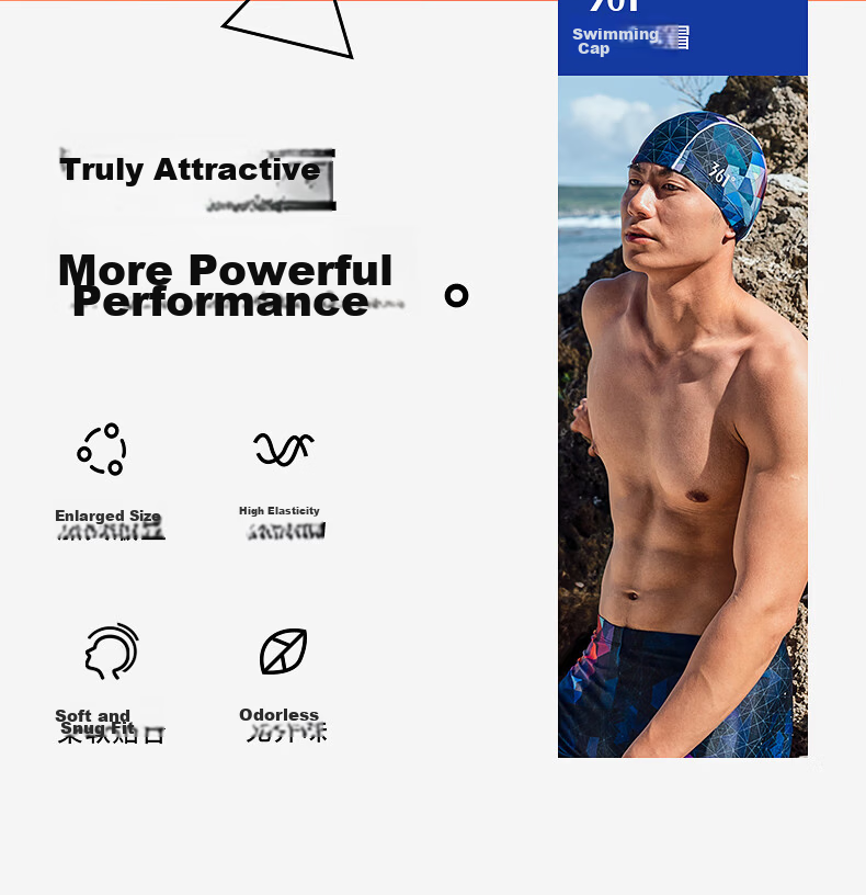 361° Adult Swim Cap Fashion Trendy Professional Comfortable Long Hair Swimming Cap Unisex Fabric Black 3